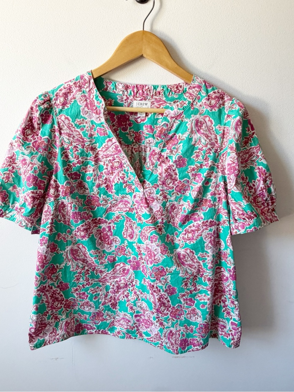 J. Crew Factory Green & Pink Floral Top